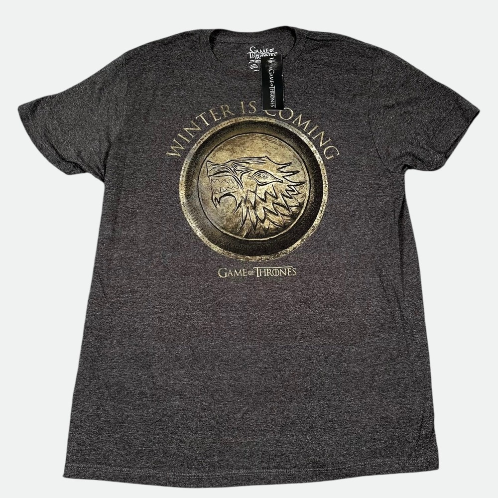 NWT Game of Thrones T-Shirt Mens L Charcoal Gray Winter Is Coming Stark Direwolf